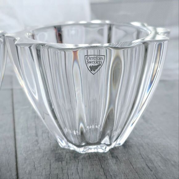 Orrefors Crystal Bowls NORTHERN LIGHTS Sweden Signed Vintage Glass Lot of 2 - Picture 4 of 8